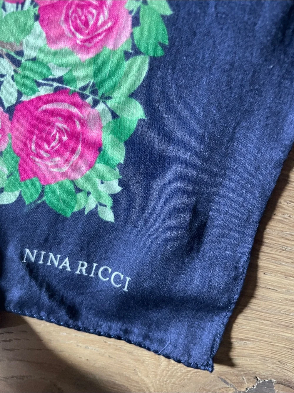 Nina Ricci Floral Handkerchief Bandana Neckerchief Scarf Silk?